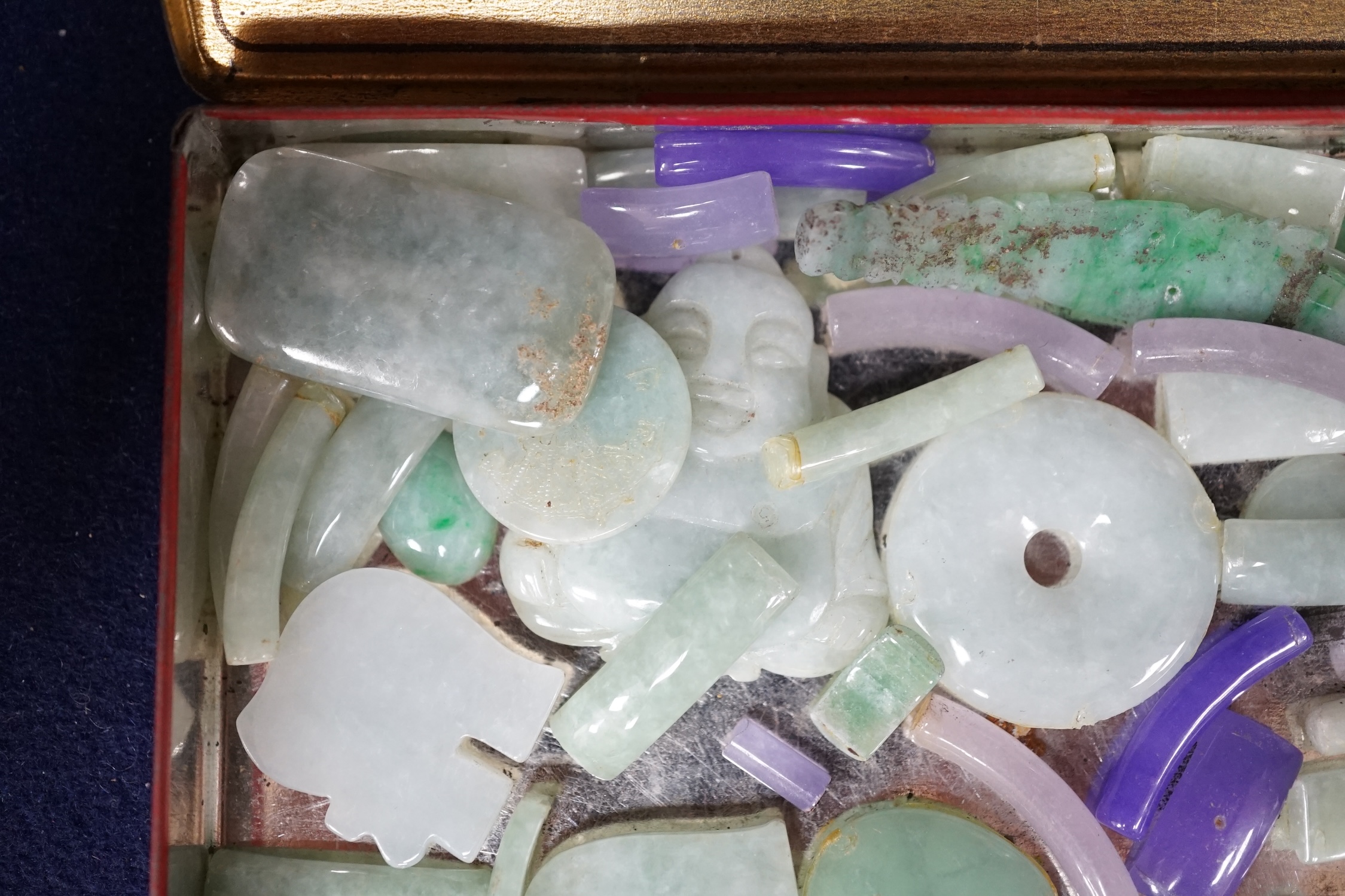 A small collection of mainly green hardstone carvings, etc. Condition - poor to fair